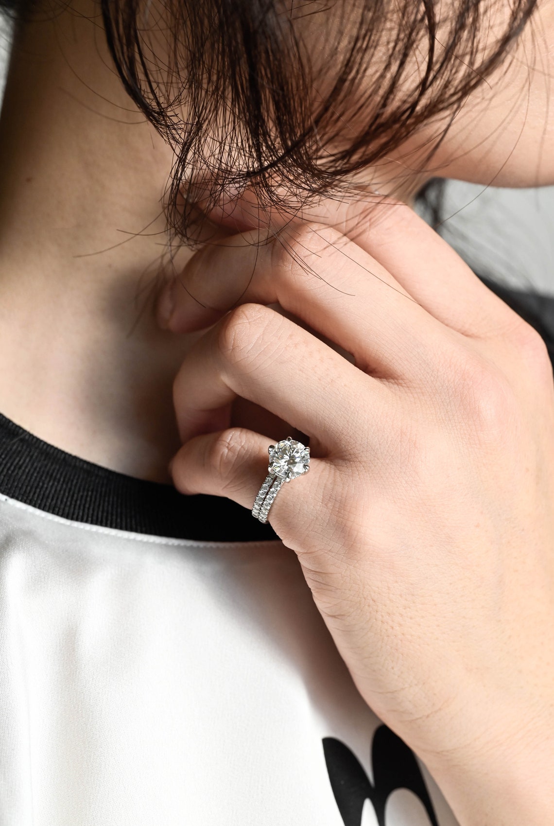 0.25 TCW Round Moissanite Half Eternity Wedding Band