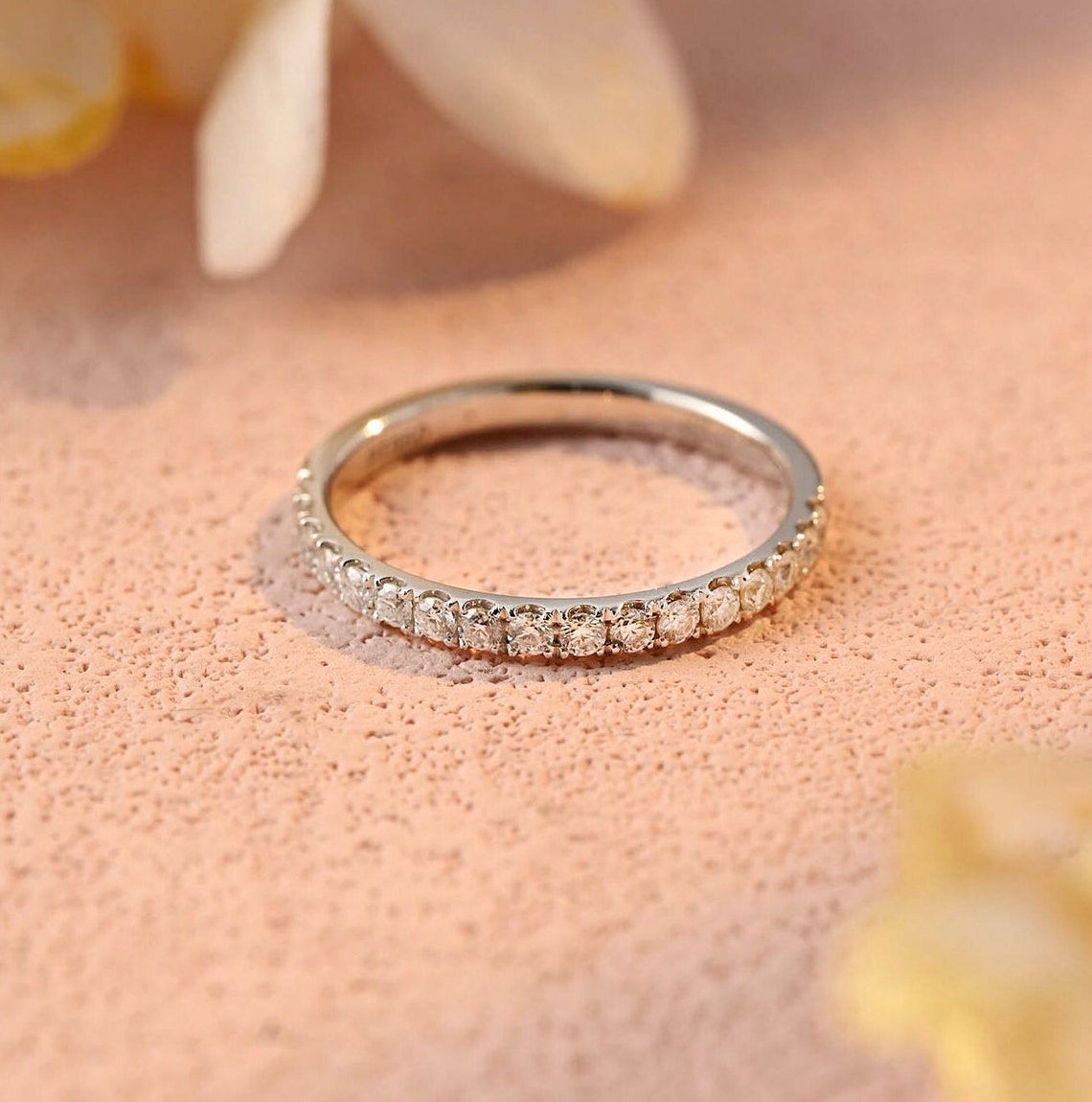 0.25 TCW Round Moissanite Half Eternity Wedding Band