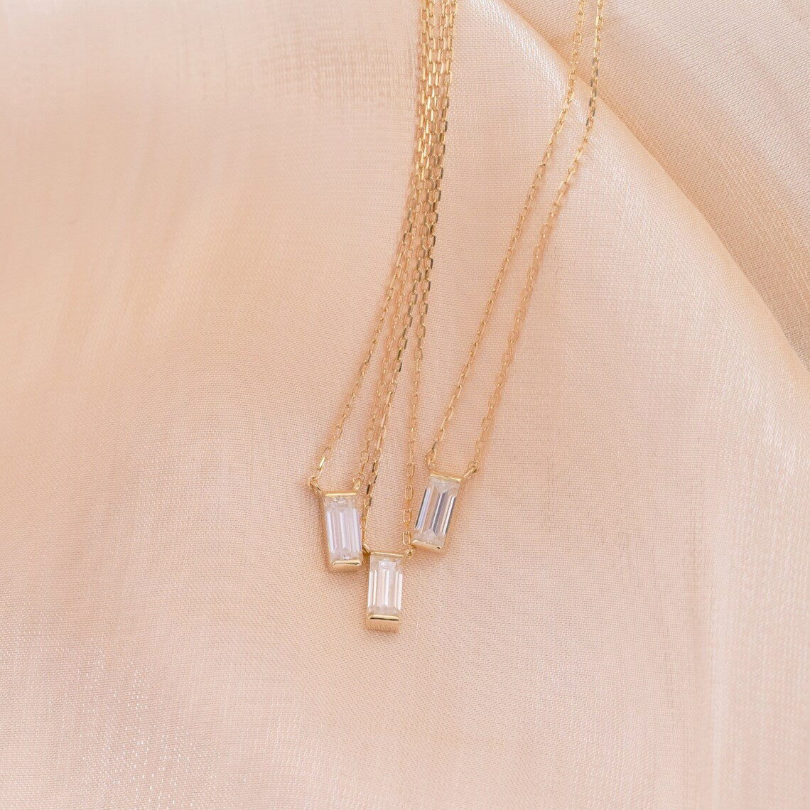 0.10 TCW Baguette Moissanite Diamond Solitaire Necklace