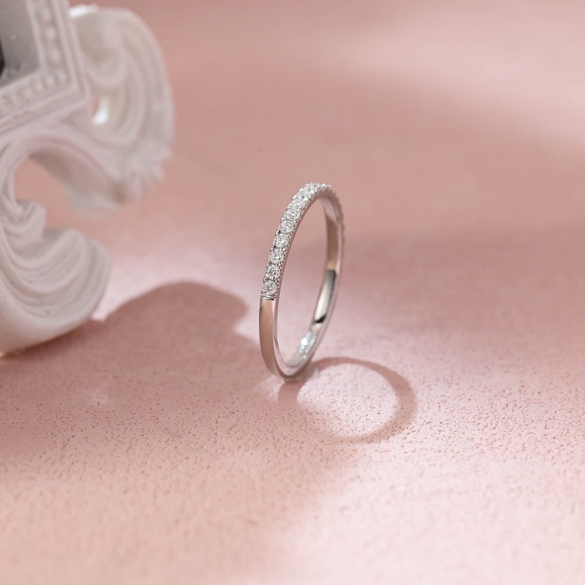 0.25 TCW Round Moissanite Half Eternity Wedding Band