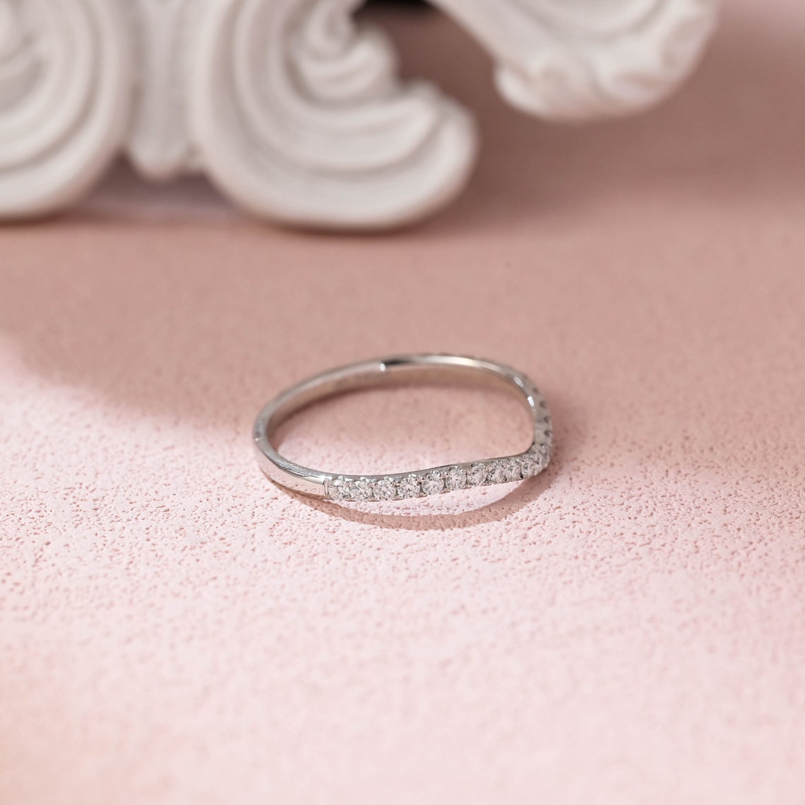 0.70 TCW Round Moissanite Curved Wedding Band