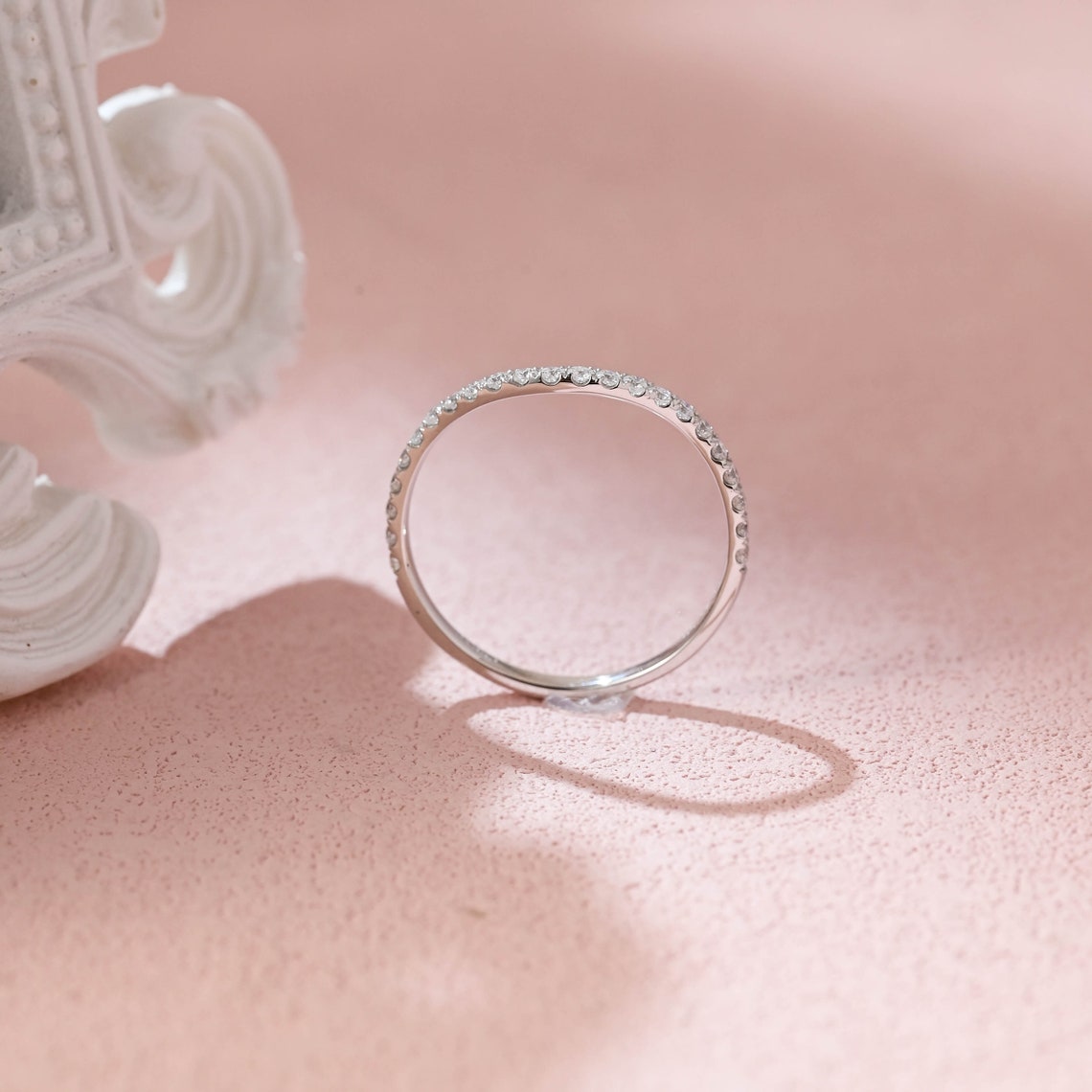 0.70 TCW Round Moissanite Curved Wedding Band
