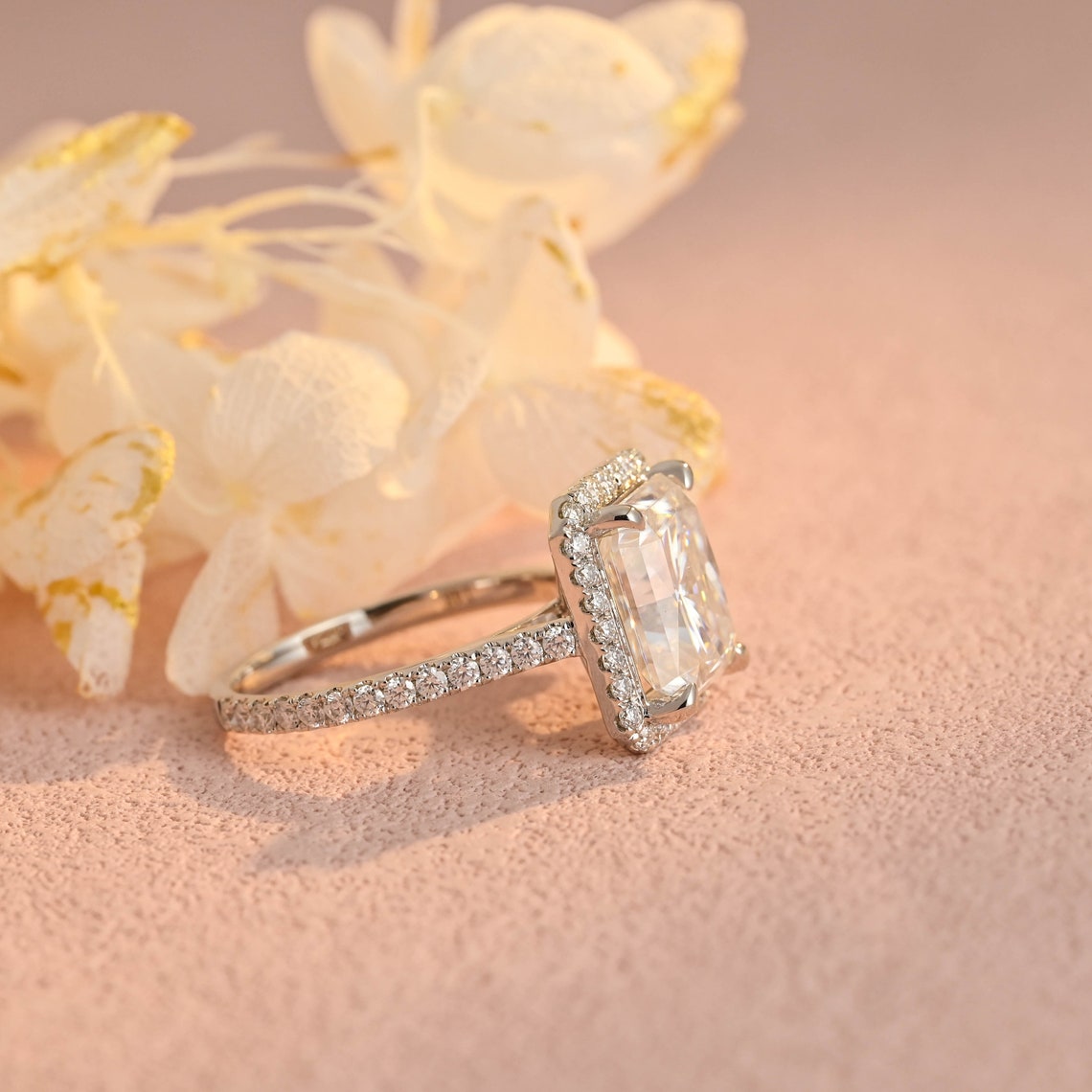 5.0 CT Radiant Moissanite Halo Engagement Ring