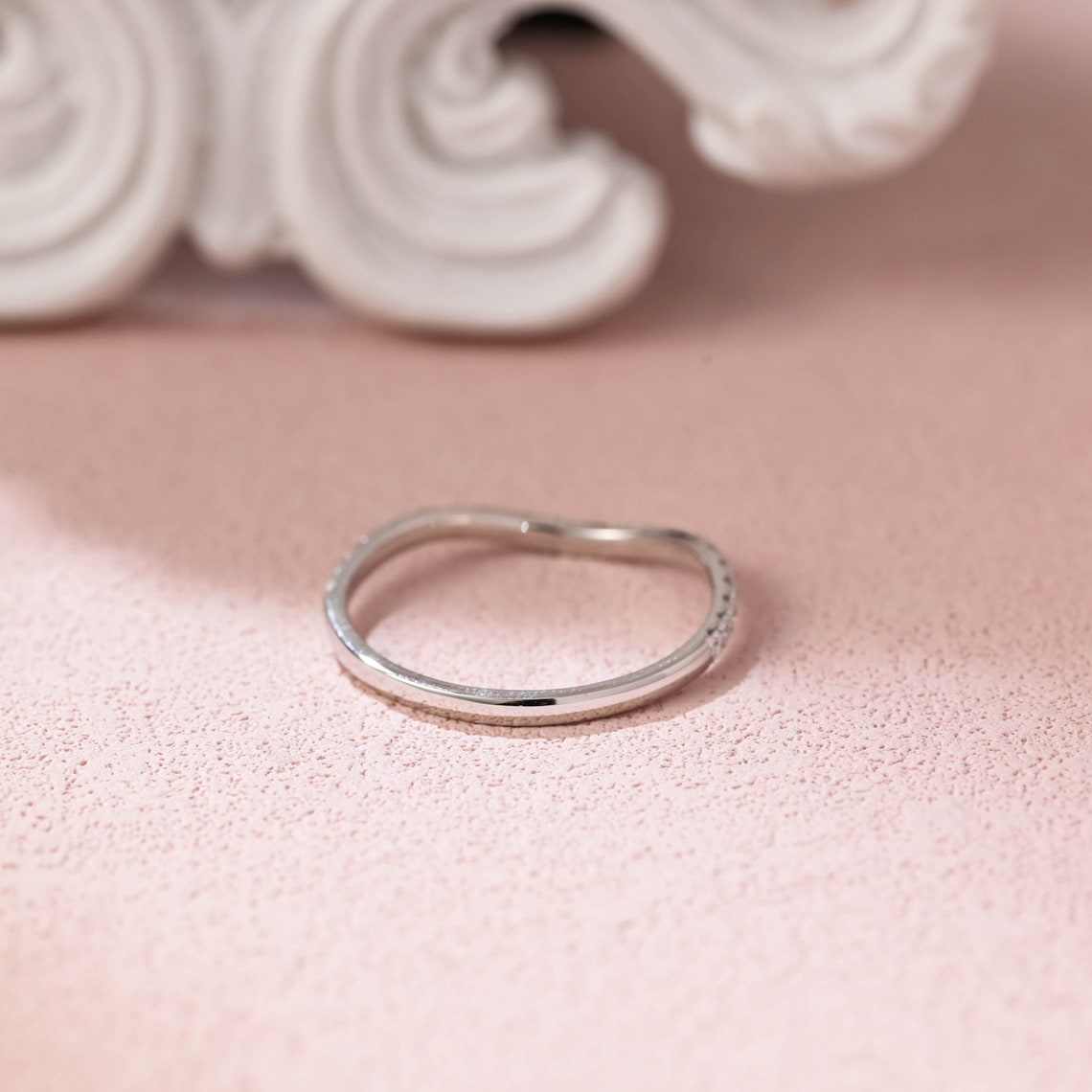 0.70 TCW Round Moissanite Curved Wedding Band