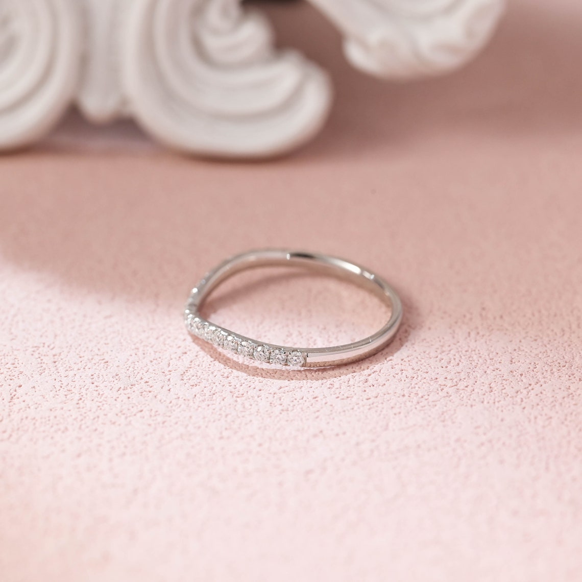 0.70 TCW Round Moissanite Curved Wedding Band