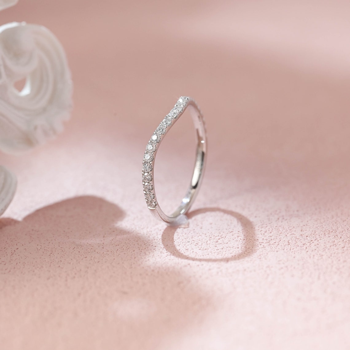 0.70 TCW Round Moissanite Curved Wedding Band