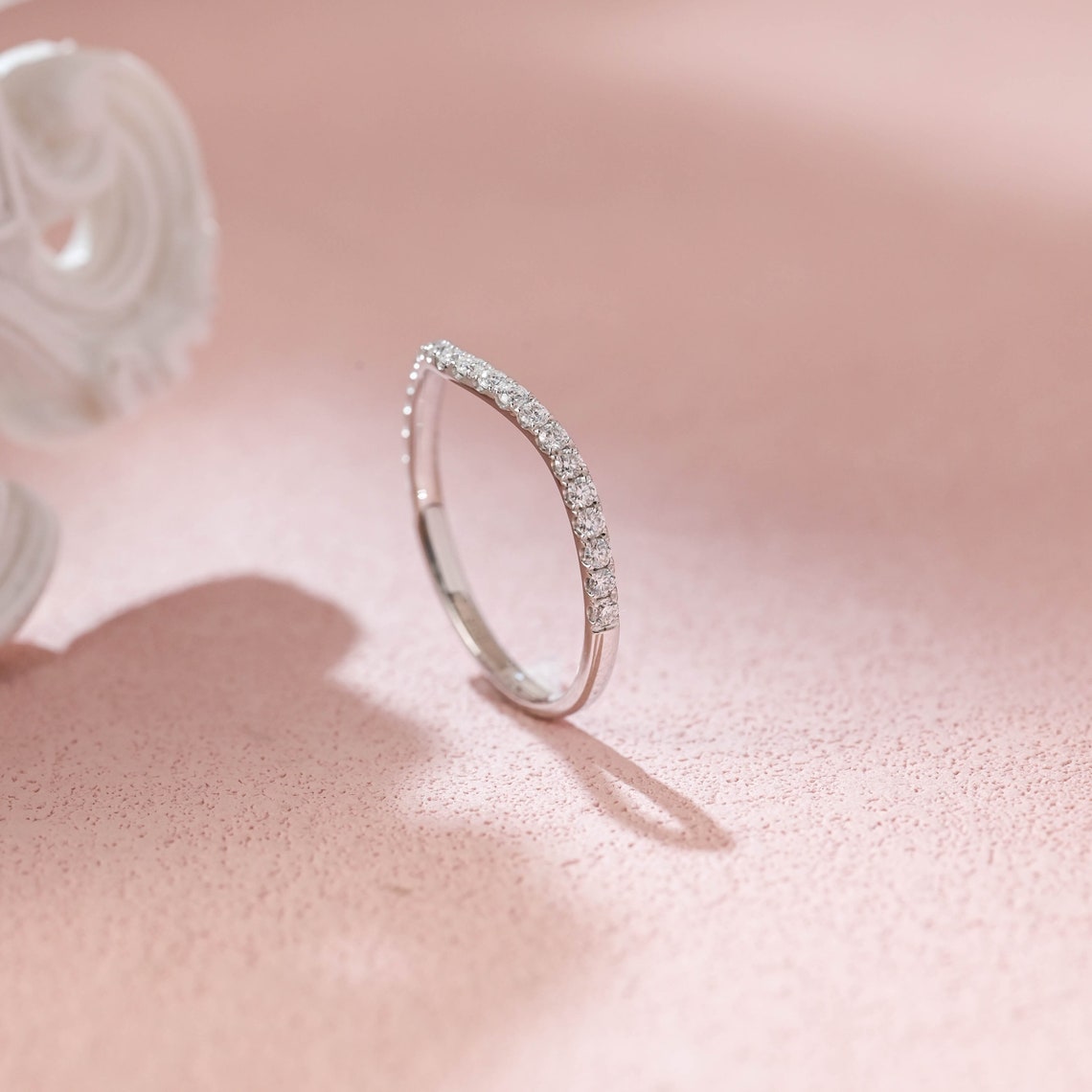 0.70 TCW Round Moissanite Curved Wedding Band