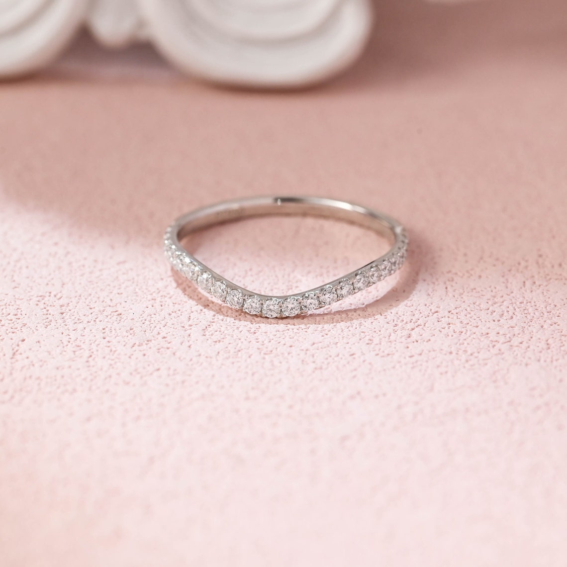 0.70 TCW Round Moissanite Curved Wedding Band
