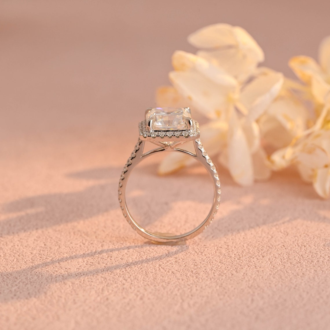 5.0 CT Radiant Moissanite Halo Engagement Ring