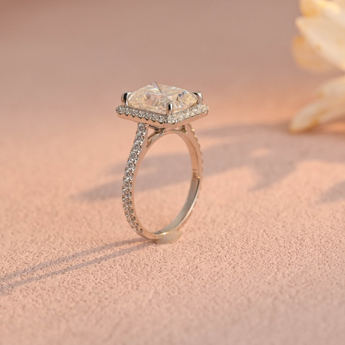 5.0 CT Radiant Moissanite Halo Engagement Ring