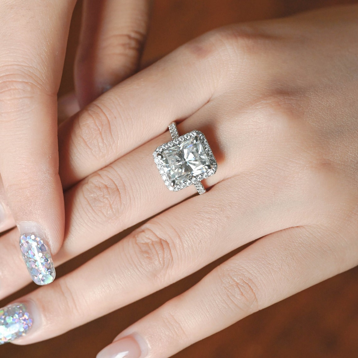 5.0 CT Radiant Moissanite Halo Engagement Ring