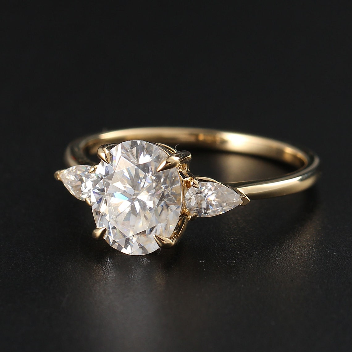 2.44 CT Oval Moissanite Three Stone Engagement Ring