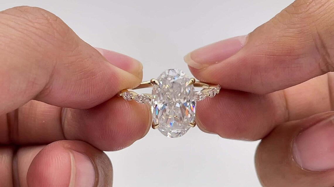 3.50 CT Oval Moissanite Hidden Halo Engagement Ring With Pave Setting