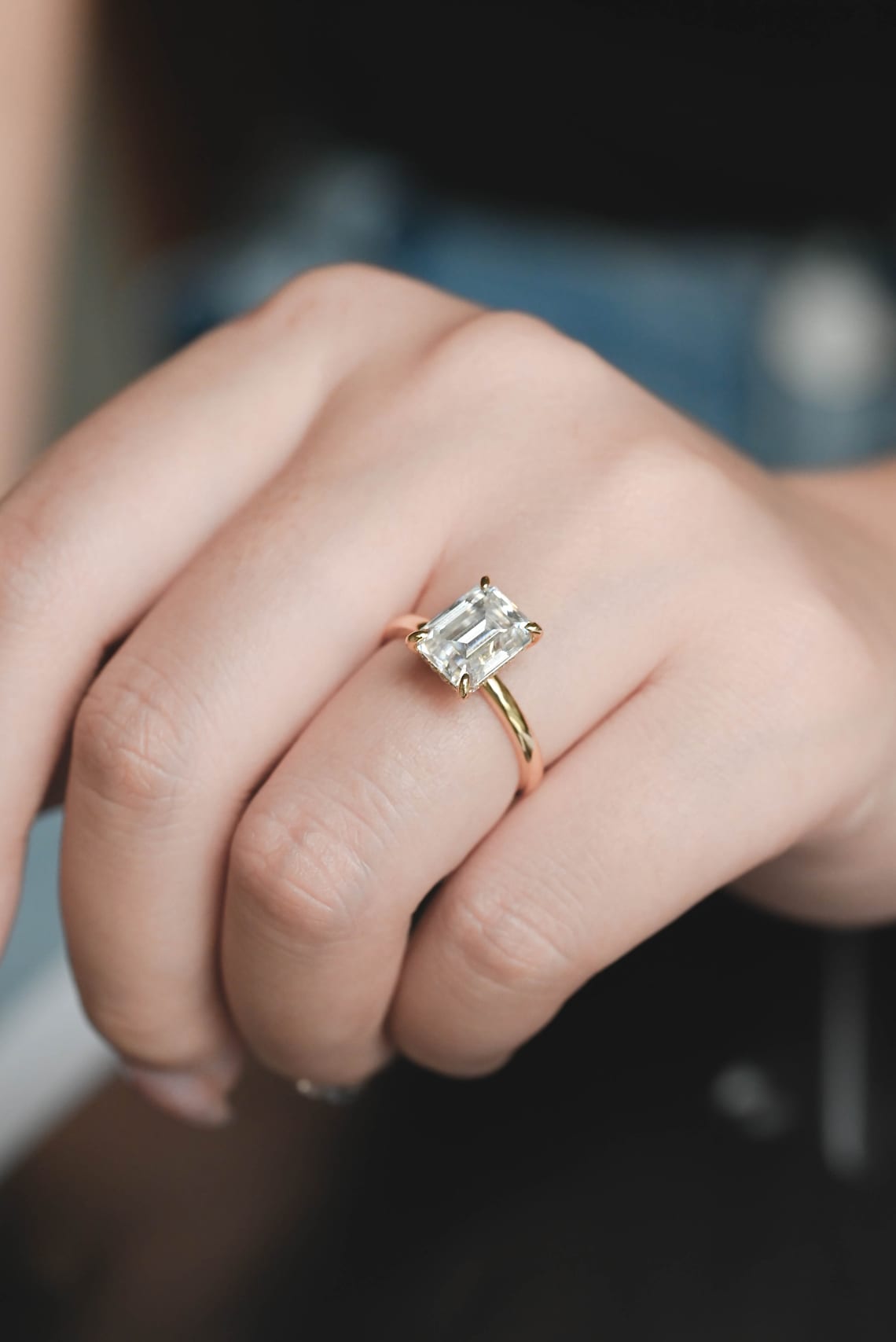 3.0 CT Emerald Moissanite Hidden Halo Engagement Ring