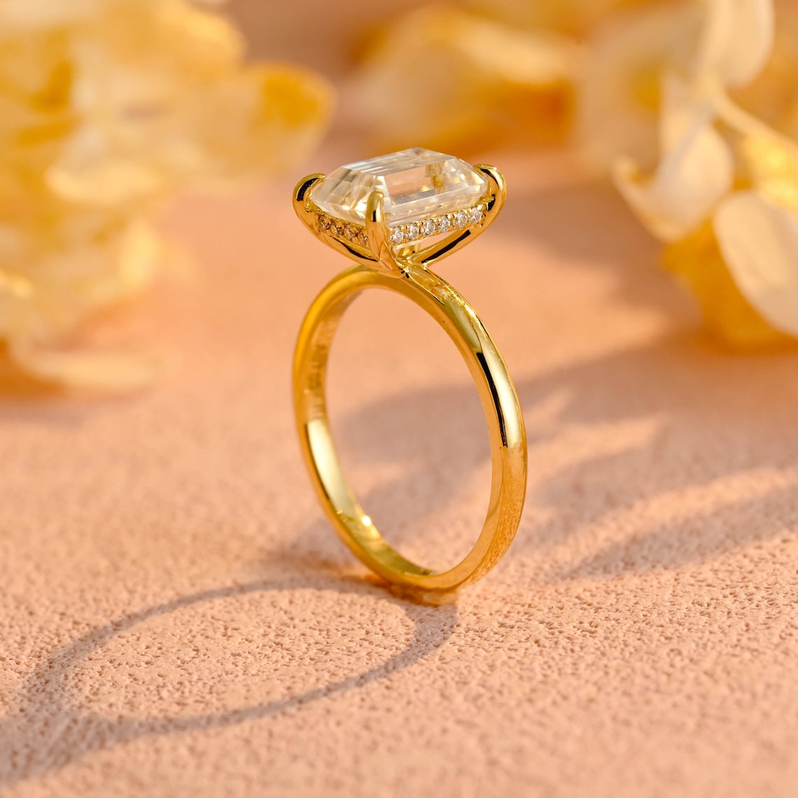 3.0 CT Emerald Moissanite Hidden Halo Engagement Ring