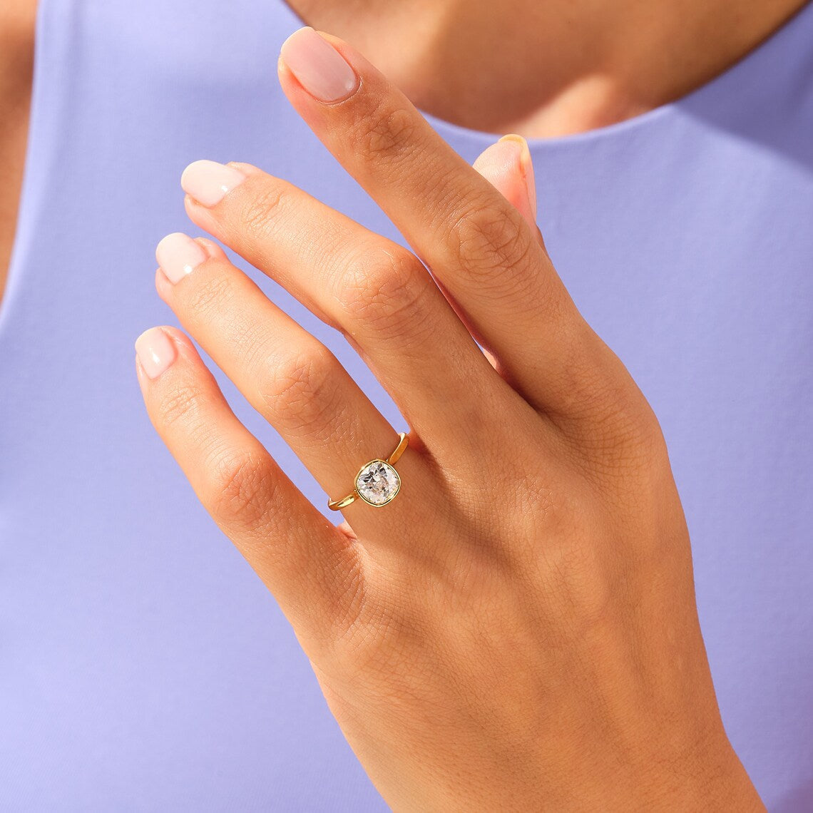 1.50 CT Cushion Moissanite Bezel Engagement Ring