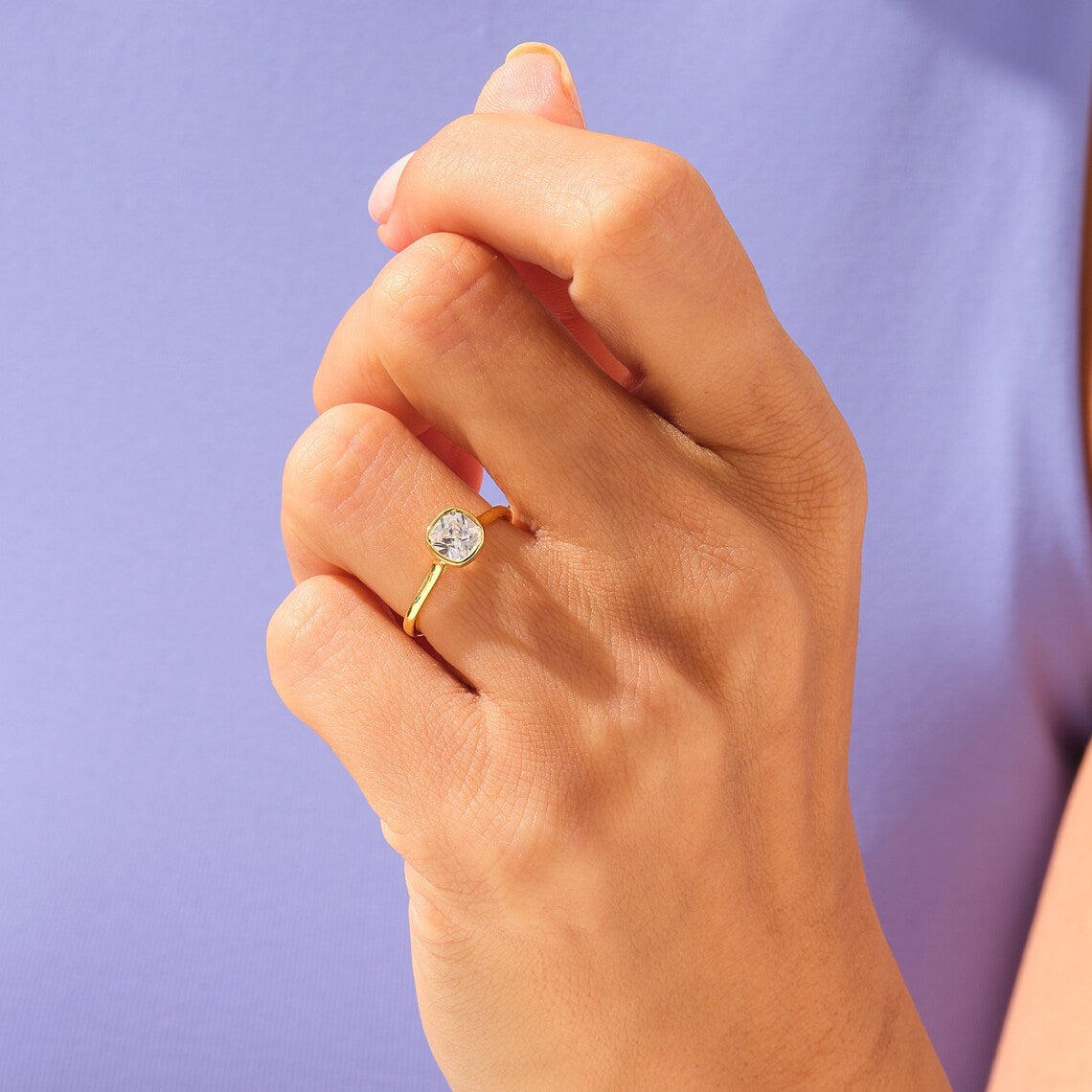 1.50 CT Cushion Moissanite Bezel Engagement Ring