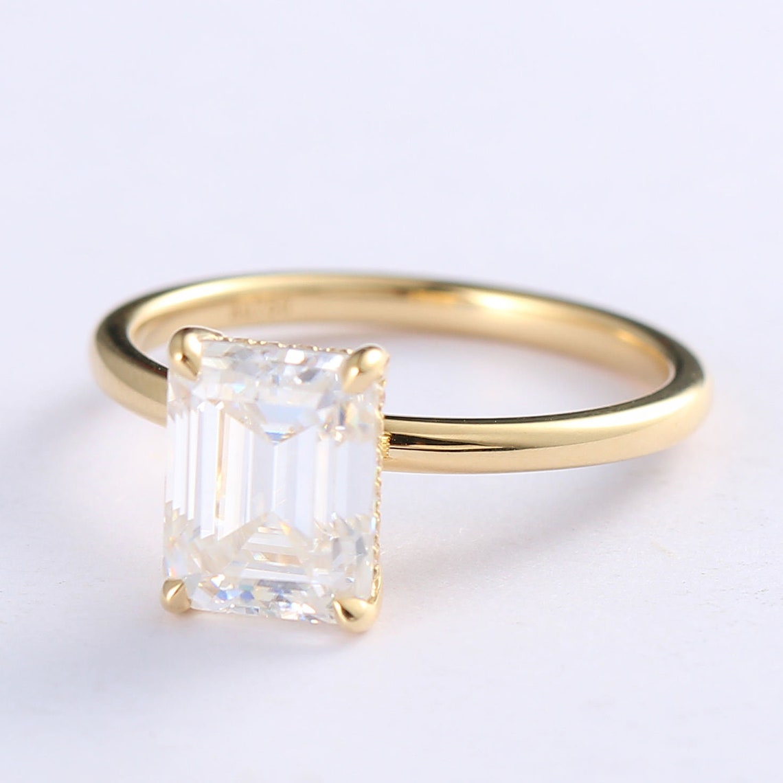 2.75 CT Emerald Moissanite Hidden Halo Engagement Ring
