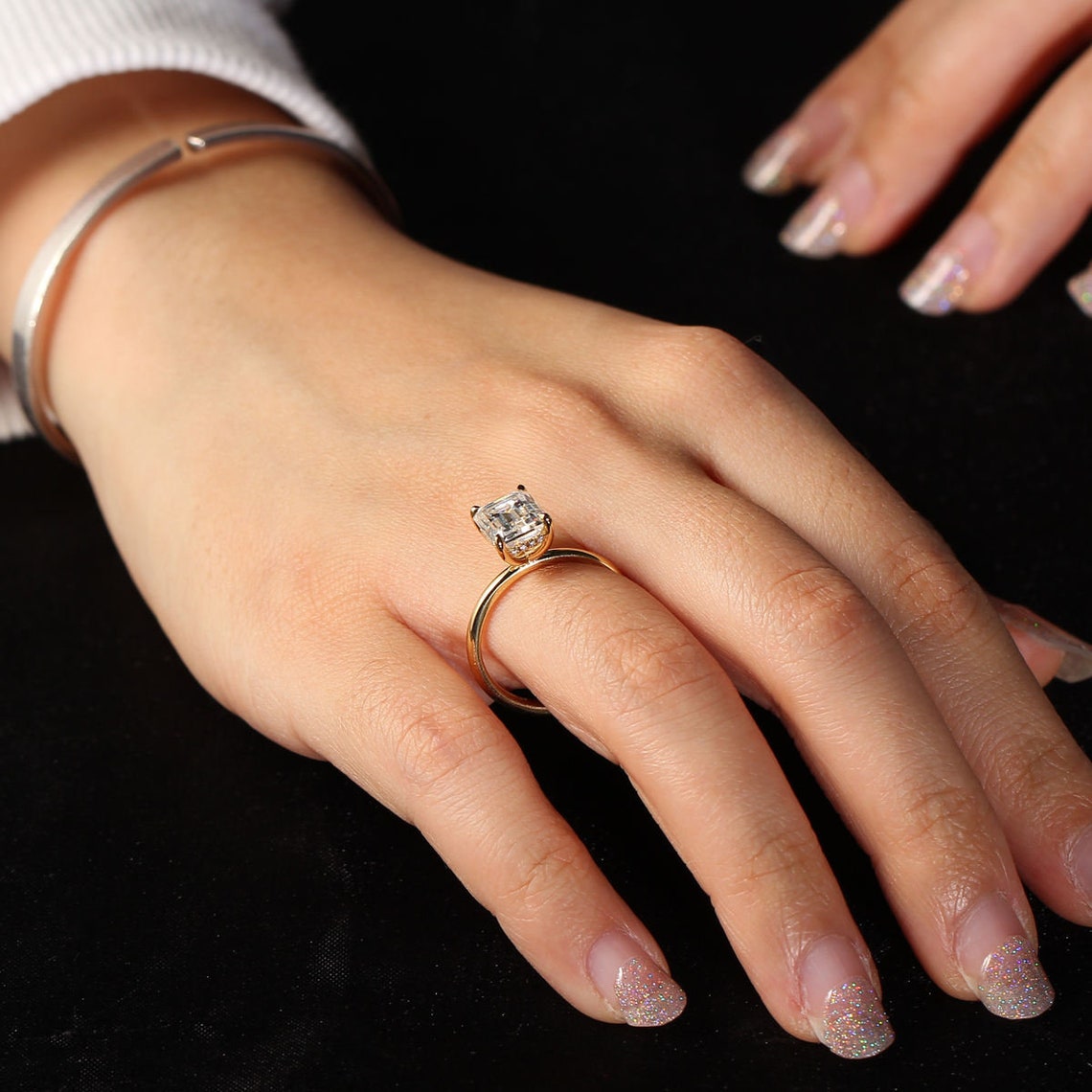 2.75 CT Emerald Moissanite Hidden Halo Engagement Ring