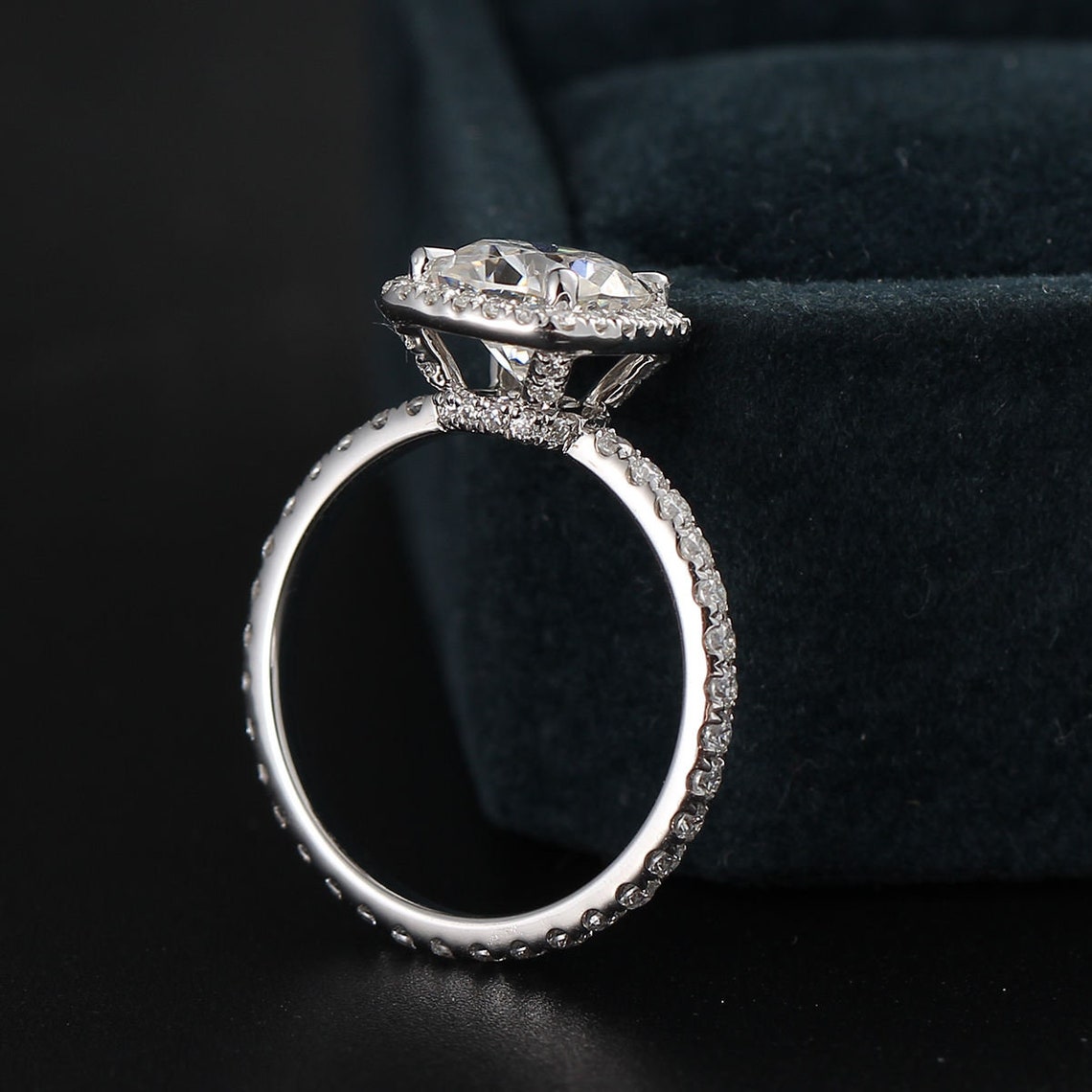 2.11 CT Cushion Moissanite Halo Engagement Ring With Pave Setting