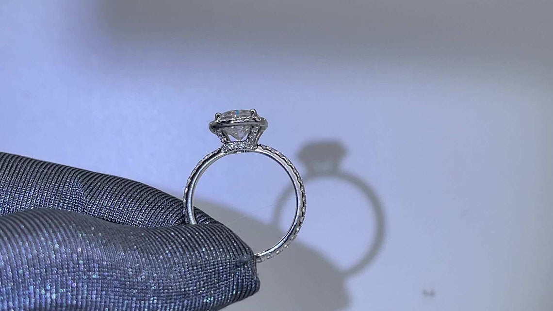 2.11 CT Cushion Moissanite Halo Engagement Ring With Pave Setting