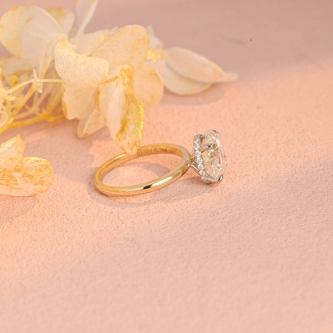 3.0 CT Oval Moissanite Hidden Halo Engagement Ring