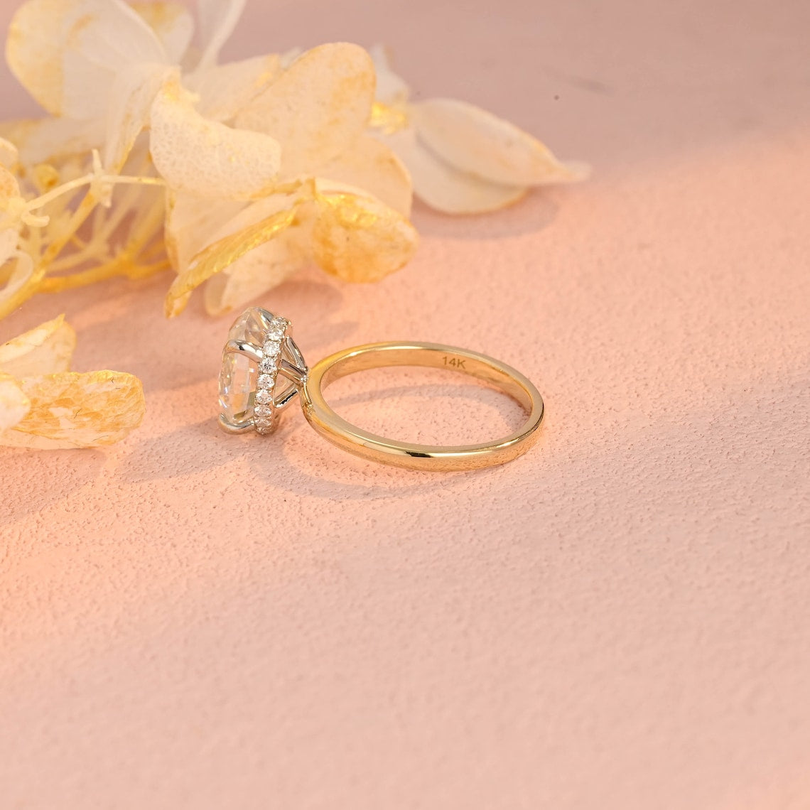 3.0 CT Oval Moissanite Hidden Halo Engagement Ring