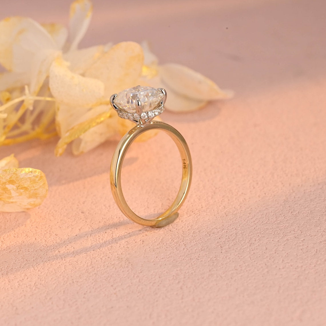 3.0 CT Oval Moissanite Hidden Halo Engagement Ring