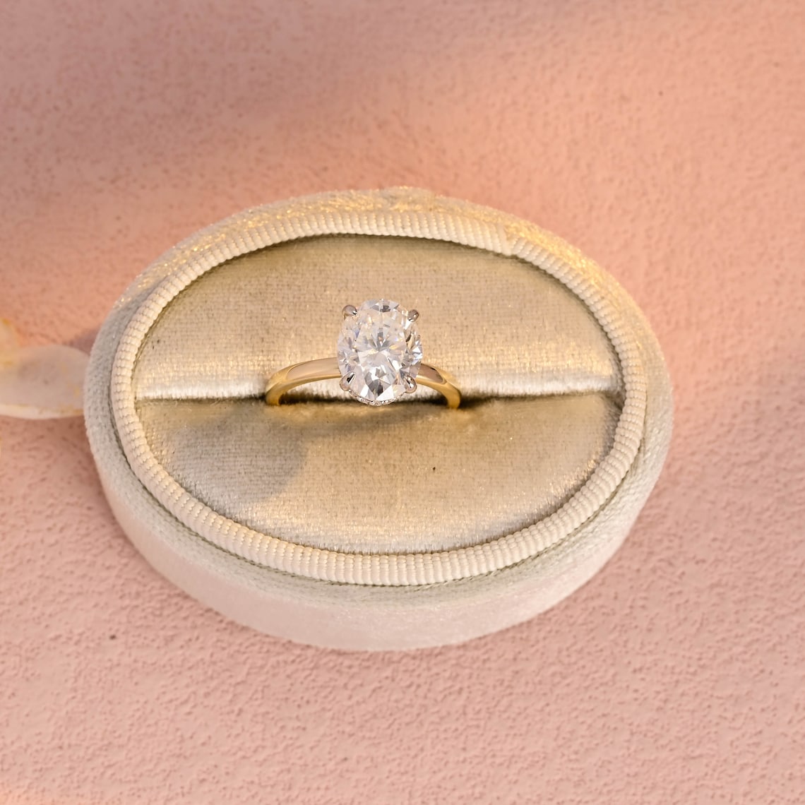 3.0 CT Oval Moissanite Hidden Halo Engagement Ring
