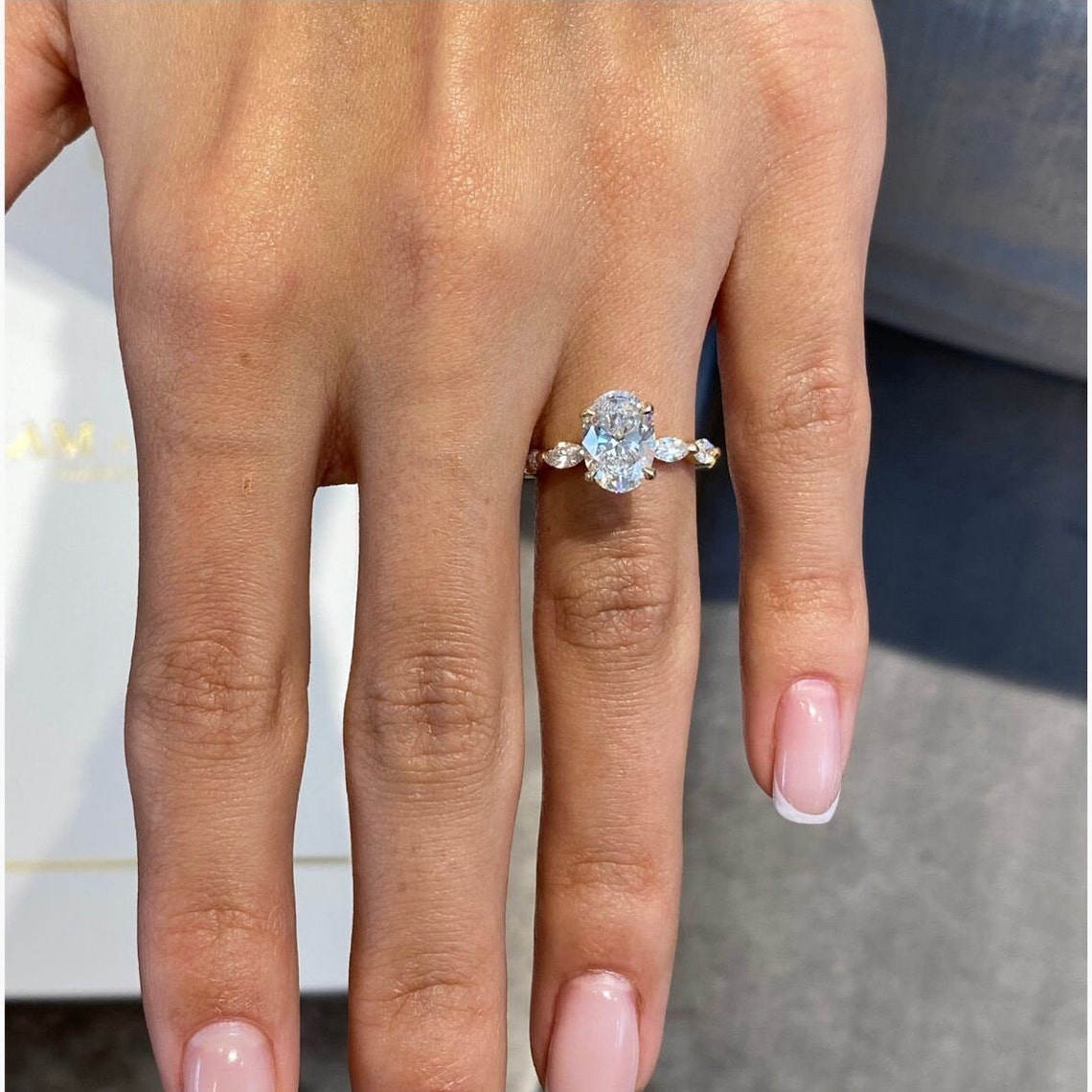 1.75 CT Oval Moissanite Pave Setting Engagement Ring