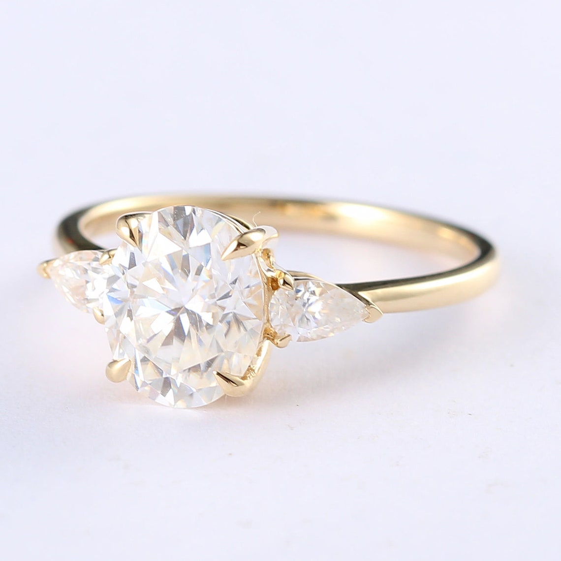 2.44 CT Oval Moissanite Three Stone Engagement Ring