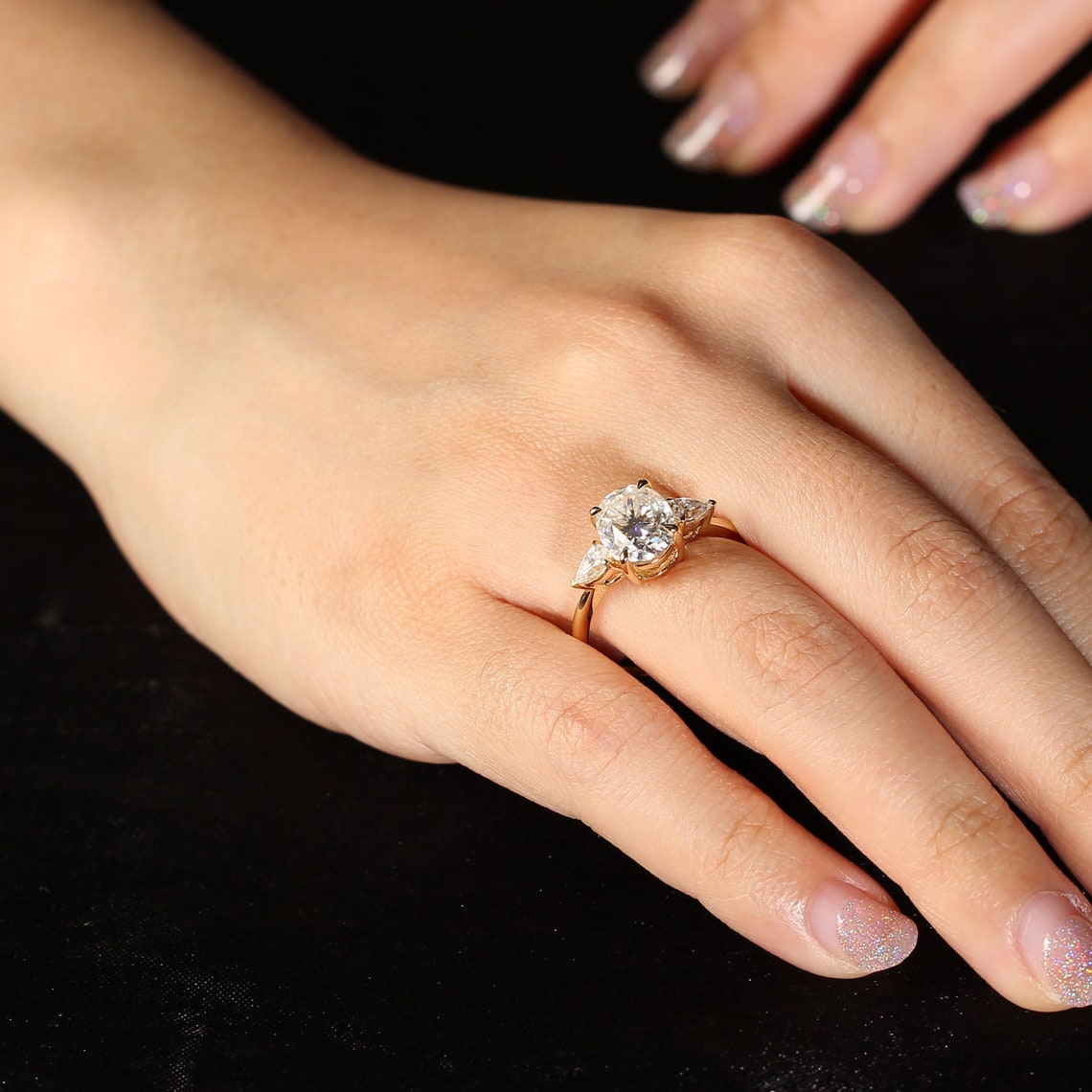 2.44 CT Oval Moissanite Three Stone Engagement Ring