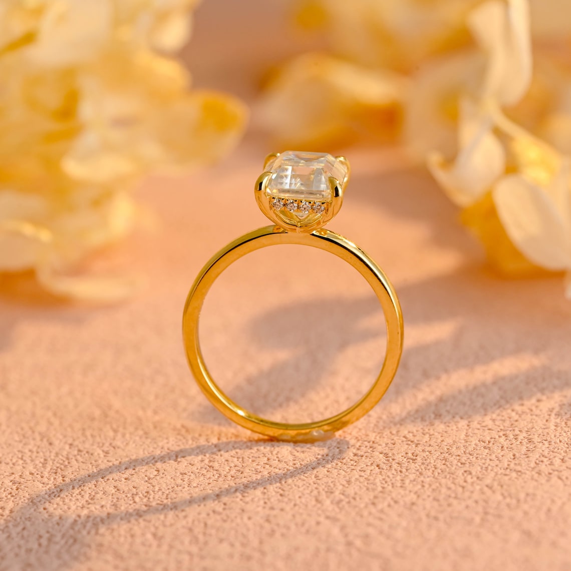 3.0 CT Emerald Moissanite Hidden Halo Engagement Ring