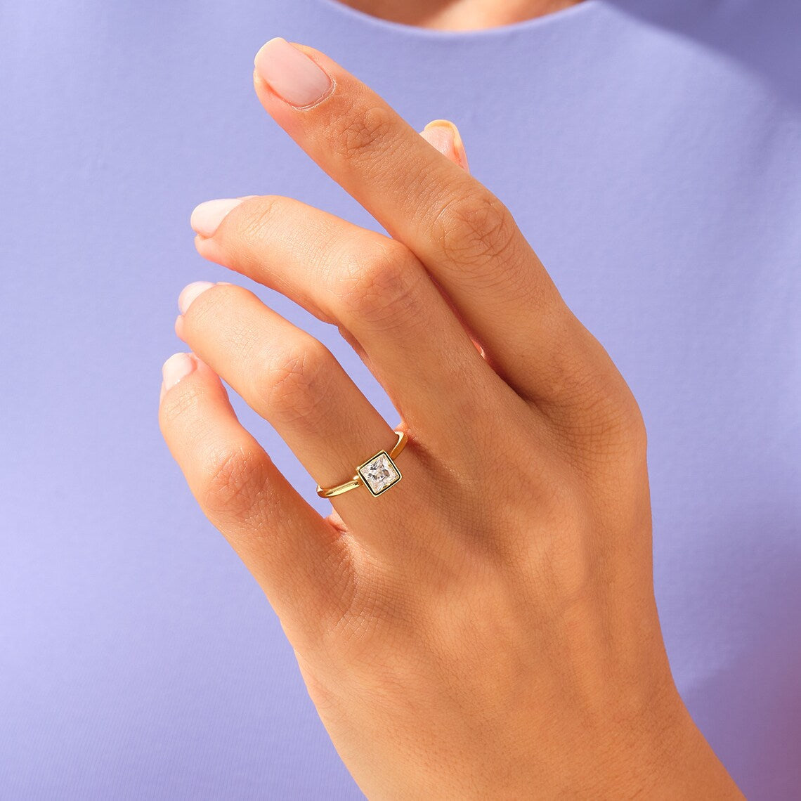 1.0 CT Princess Moissanite Bezel Engagement Ring
