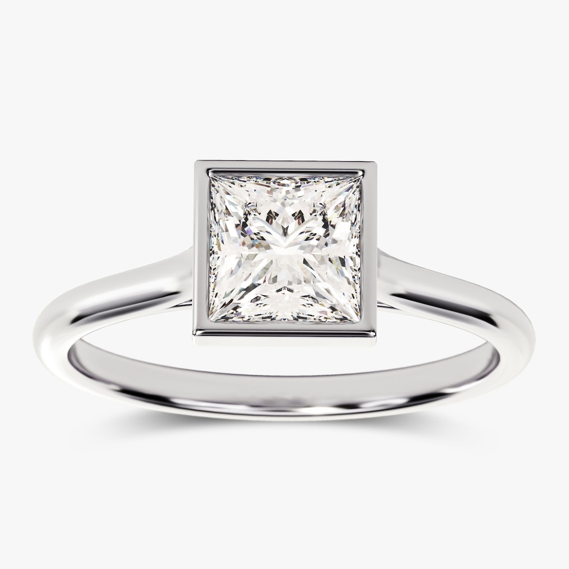 1.0 CT Princess Moissanite Bezel Engagement Ring