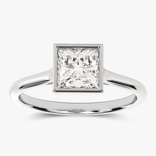1.0 CT Princess Moissanite Bezel Engagement Ring