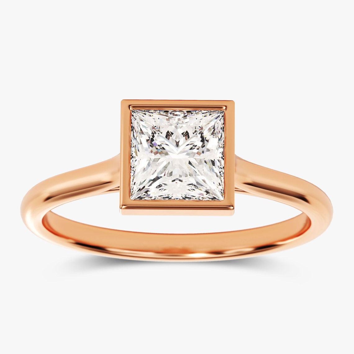 1.0 CT Princess Moissanite Bezel Engagement Ring