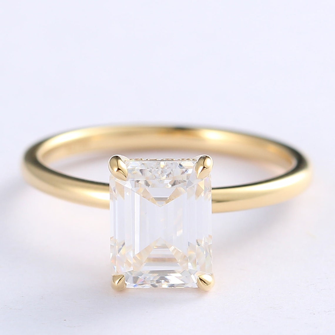 2.75 CT Emerald Moissanite Hidden Halo Engagement Ring