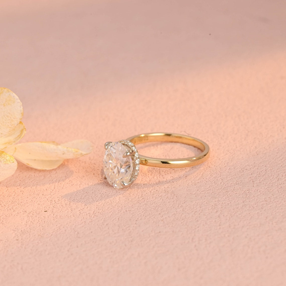 3.0 CT Oval Moissanite Hidden Halo Engagement Ring