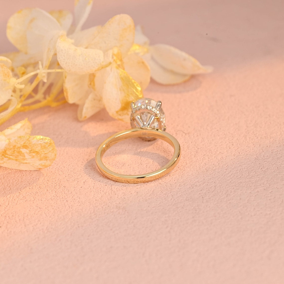 3.0 CT Oval Moissanite Hidden Halo Engagement Ring