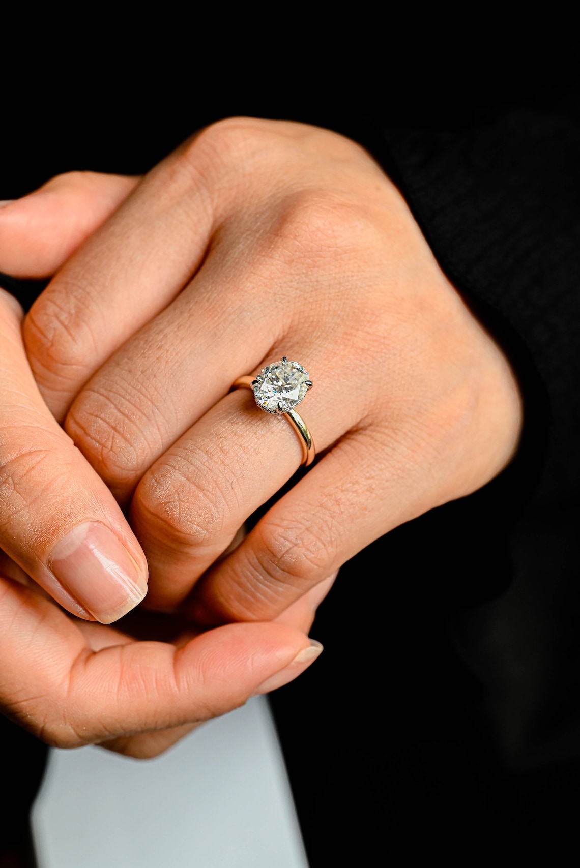 3.0 CT Oval Moissanite Hidden Halo Engagement Ring