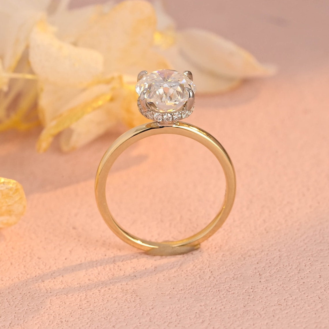 3.0 CT Oval Moissanite Hidden Halo Engagement Ring