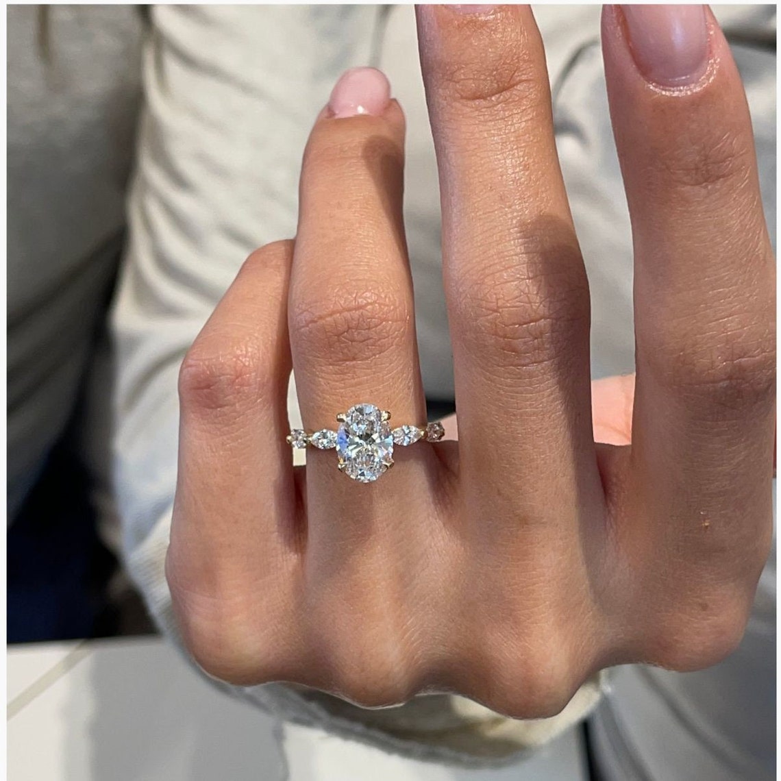 1.75 CT Oval Moissanite Pave Setting Engagement Ring