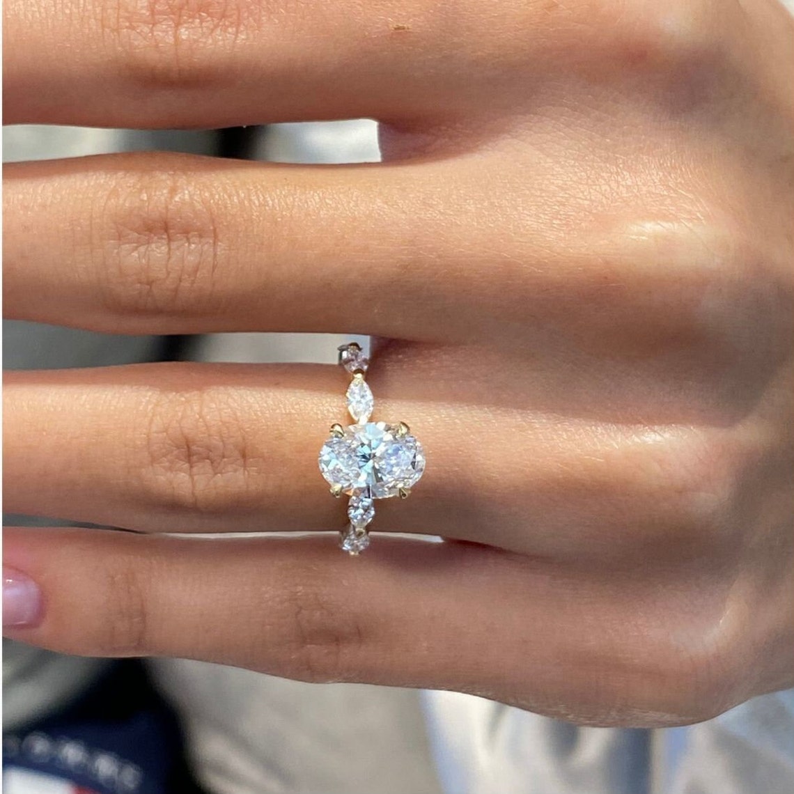 1.75 CT Oval Moissanite Pave Setting Engagement Ring