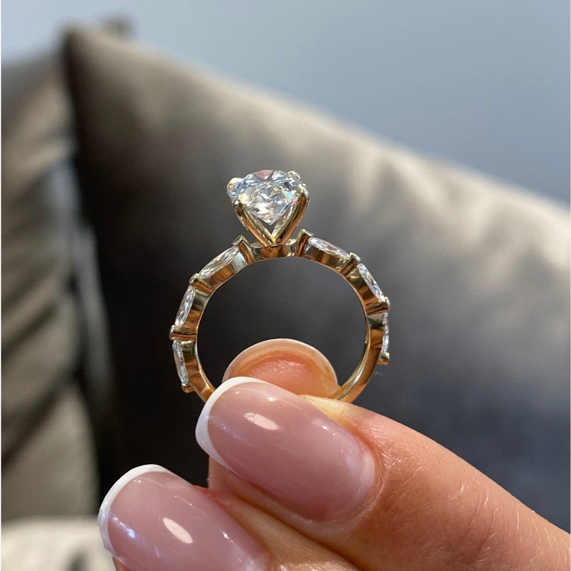 1.75 CT Oval Moissanite Pave Setting Engagement Ring