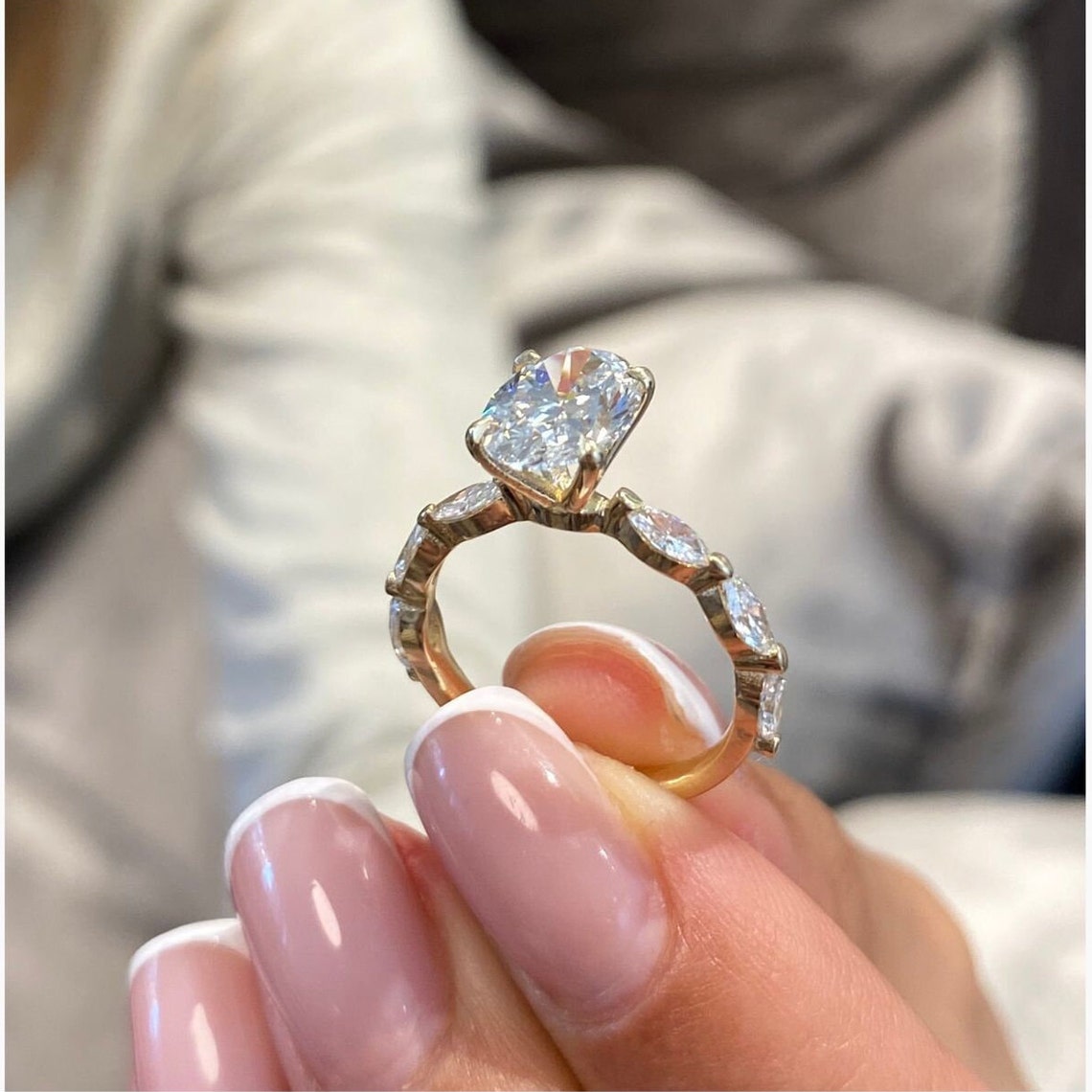 1.75 CT Oval Moissanite Pave Setting Engagement Ring