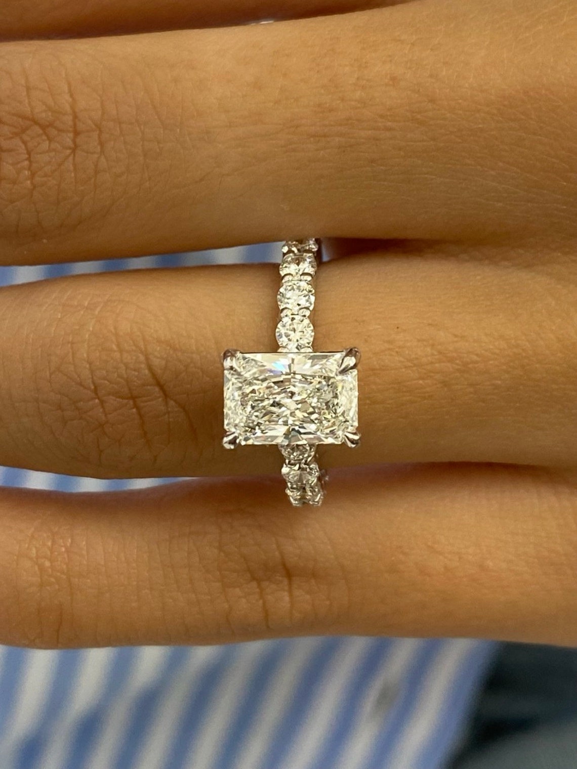 2.0 CT Radiant Moissanite Pave Setting Engagement Ring