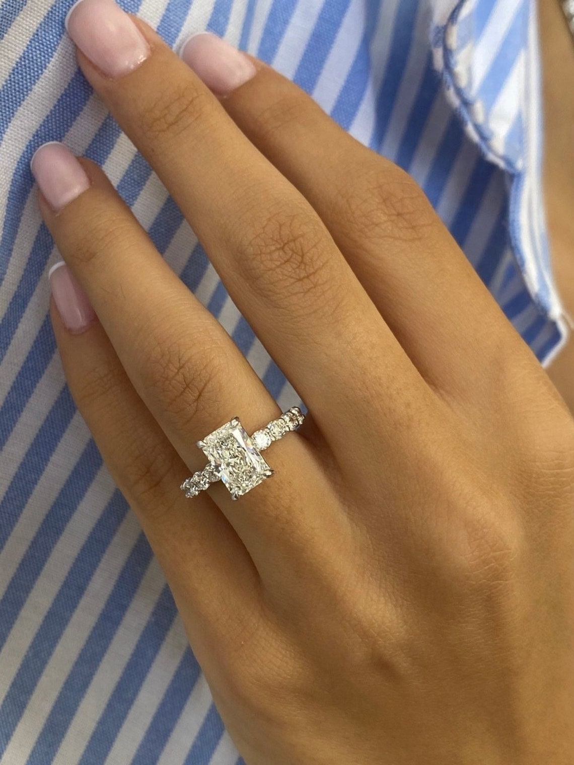 2.0 CT Radiant Moissanite Pave Setting Engagement Ring