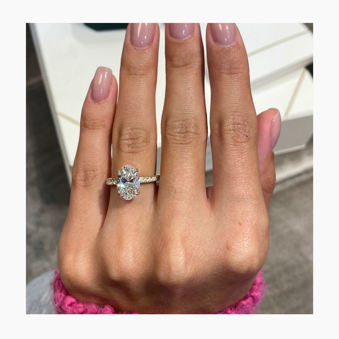 2.50 CT Oval Moissanite Pave Setting Engagement Ring