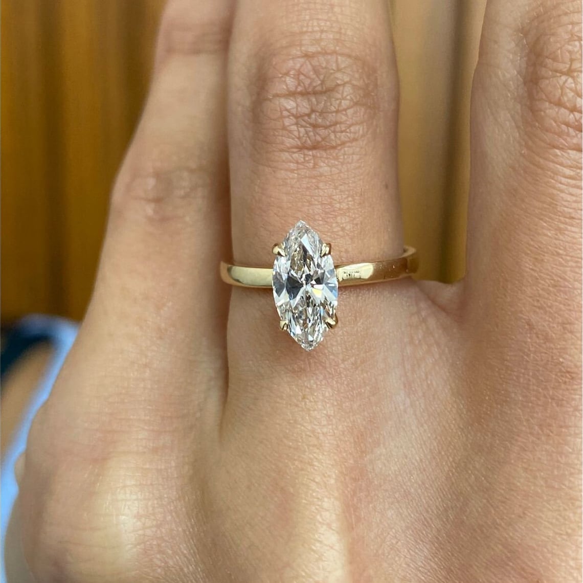 1.01 CT Marquise Moissanite Hidden Halo Engagement Ring